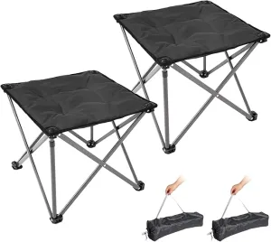 2 Pack Camping Stool Foot Rest, Folding Camping Stool Padded Camping Chair Foot Stool Oversized Foldable Footrest for Gardening Fishing Hiking Backpacking Travel with Carry Bag (Black)