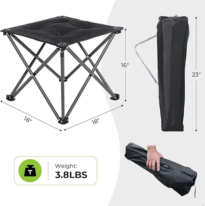 2 Pack Camping Stool Foot Rest, Folding Camping Stool Padded Camping Chair Foot Stool Oversized Foldable Footrest for Gardening Fishing Hiking Backpacking Travel with Carry Bag (Black)