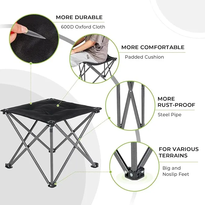 2 Pack Camping Stool Foot Rest, Folding Camping Stool Padded Camping Chair Foot Stool Oversized Foldable Footrest for Gardening Fishing Hiking Backpacking Travel with Carry Bag (Black)