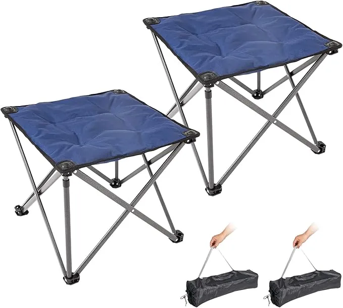 2 Pack Camping Stool Foot Rest, Folding Camping Stool Padded Camping Chair Foot Stool Oversized Foldable Footrest for Gardening Fishing Hiking Backpacking Travel with Carry Bag (Blue)