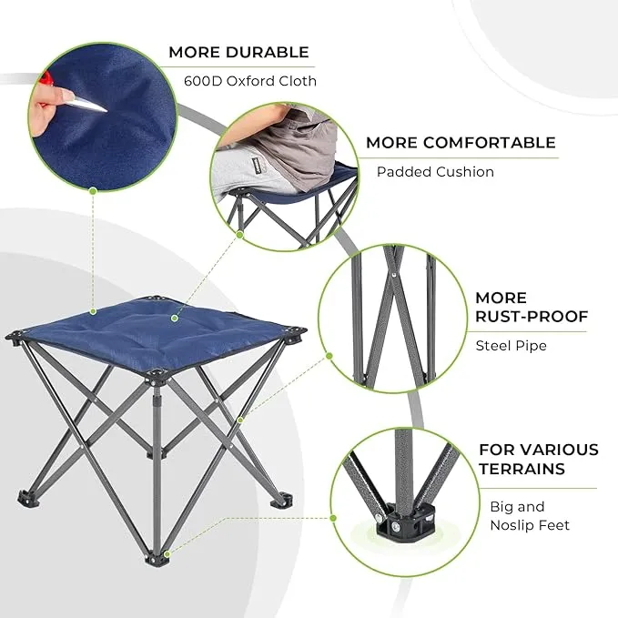 2 Pack Camping Stool Foot Rest, Folding Camping Stool Padded Camping Chair Foot Stool Oversized Foldable Footrest for Gardening Fishing Hiking Backpacking Travel with Carry Bag (Blue)
