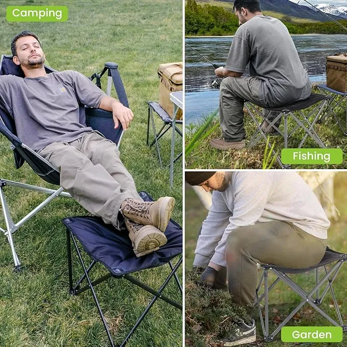 2 Pack Camping Stool Foot Rest, Folding Camping Stool Padded Camping Chair Foot Stool Oversized Foldable Footrest for Gardening Fishing Hiking Backpacking Travel with Carry Bag (Blue)