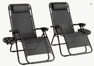 2-Pack Foldable Garden Sun Lounger Set with Headrest & Side Table，Outdoor Recliner for Camping & Hiking  KJF012