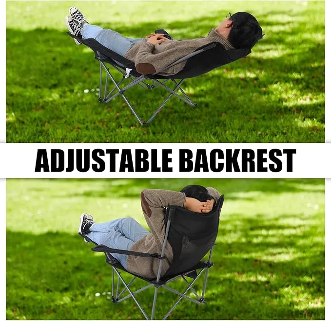 2 Pack Reclining Camping Chairs with Footrest Portable Lightweight Mesh Folding Outdoor Camping Lounge Chair with Storage Bag Cup Holder Headrest for Adults Camping Picnics Fishing