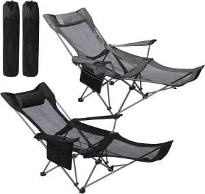 2 Pack Reclining Camping Chairs with Footrest Portable Lightweight Mesh Folding Outdoor Camping Lounge Chair with Storage Bag Cup Holder Headrest for Adults Camping Picnics Fishing