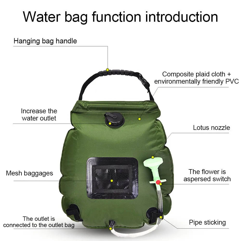 20L Solar Heated Camping Shower Bag - Portable, Foldable, with Switchable Shower Head for Outdoor Hiking & Climbing