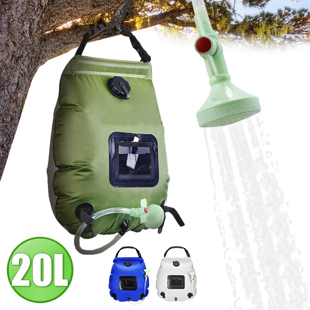 20L Solar Heated Camping Shower Bag - Portable, Foldable, with Switchable Shower Head for Outdoor Hiking & Climbing