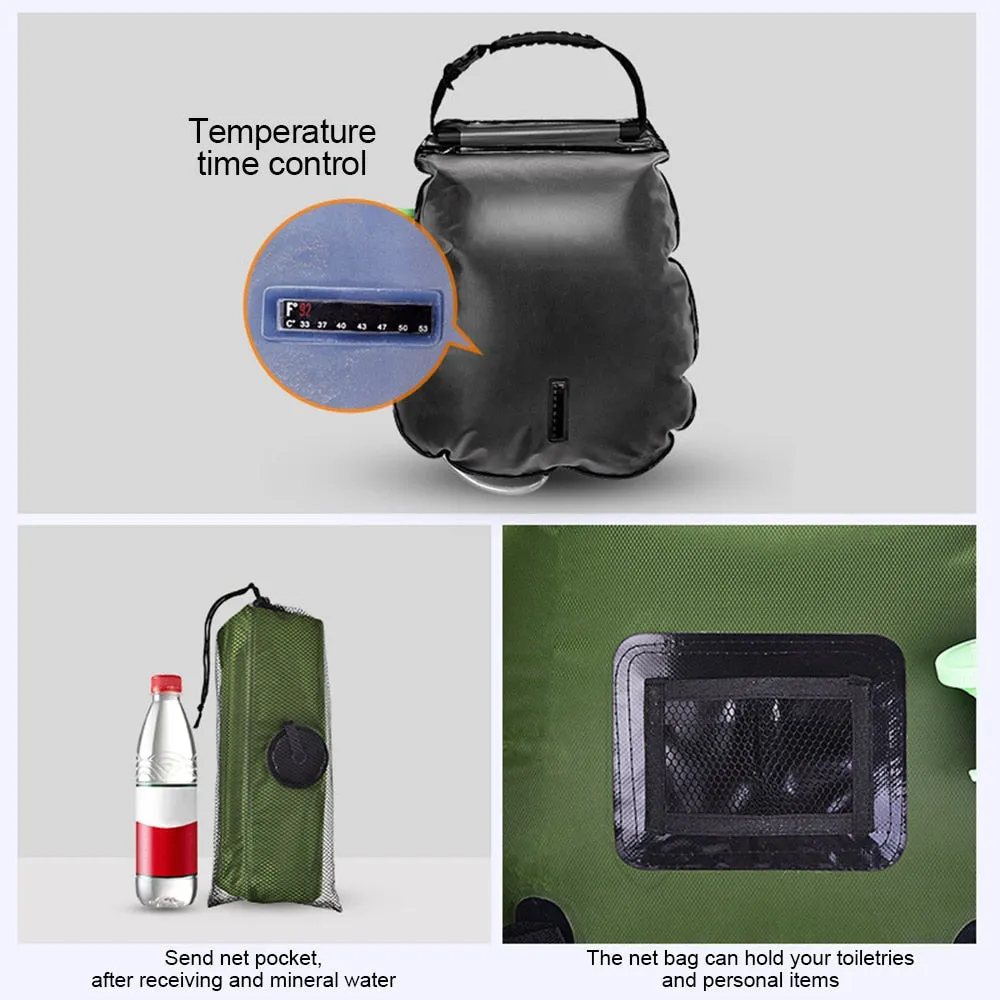 20L Solar Heated Camping Shower Bag - Portable, Foldable, with Switchable Shower Head for Outdoor Hiking & Climbing
