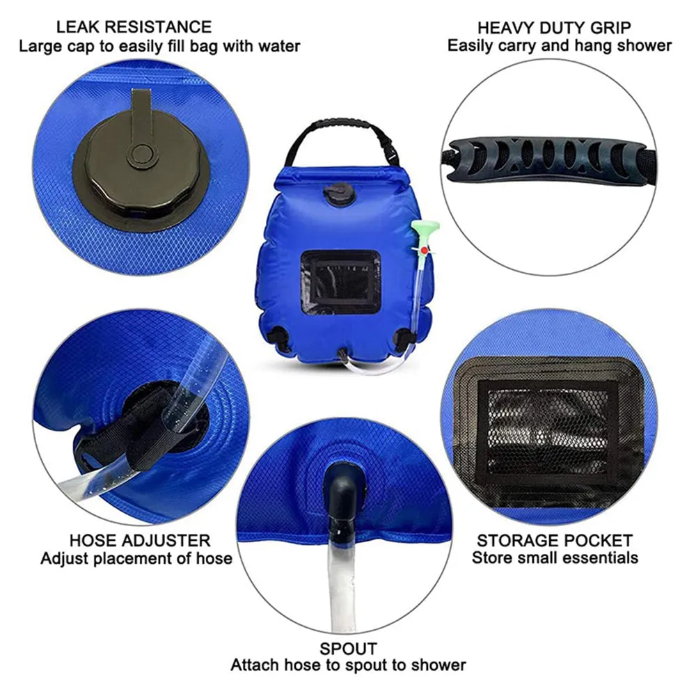 20L Solar Heated Camping Shower Bag - Portable, Foldable, with Switchable Shower Head for Outdoor Hiking & Climbing