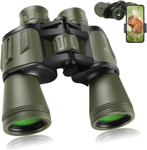 20x50 High Power Binoculars for Adults with Smartphone Adapter, HD Professional/Daily Waterproof Compact Binoculars for Bird Watching Hiking Concert Travel with BAK4 Prism FMC Lens, Green