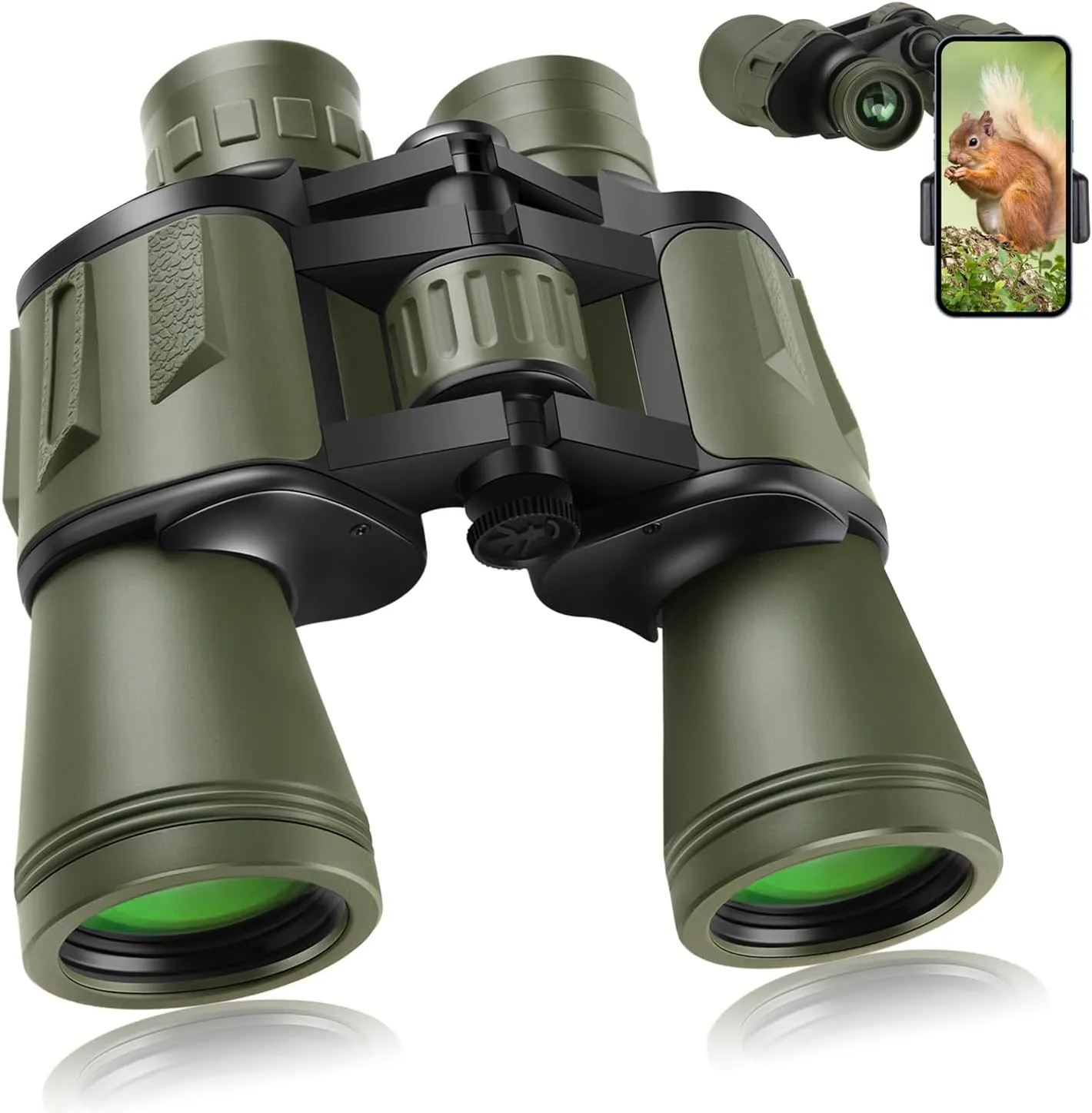 20x50 High Power Binoculars for Adults with Smartphone Adapter, HD Professional/Daily Waterproof Compact Binoculars for Bird Watching Hiking Concert Travel with BAK4 Prism FMC Lens, Green