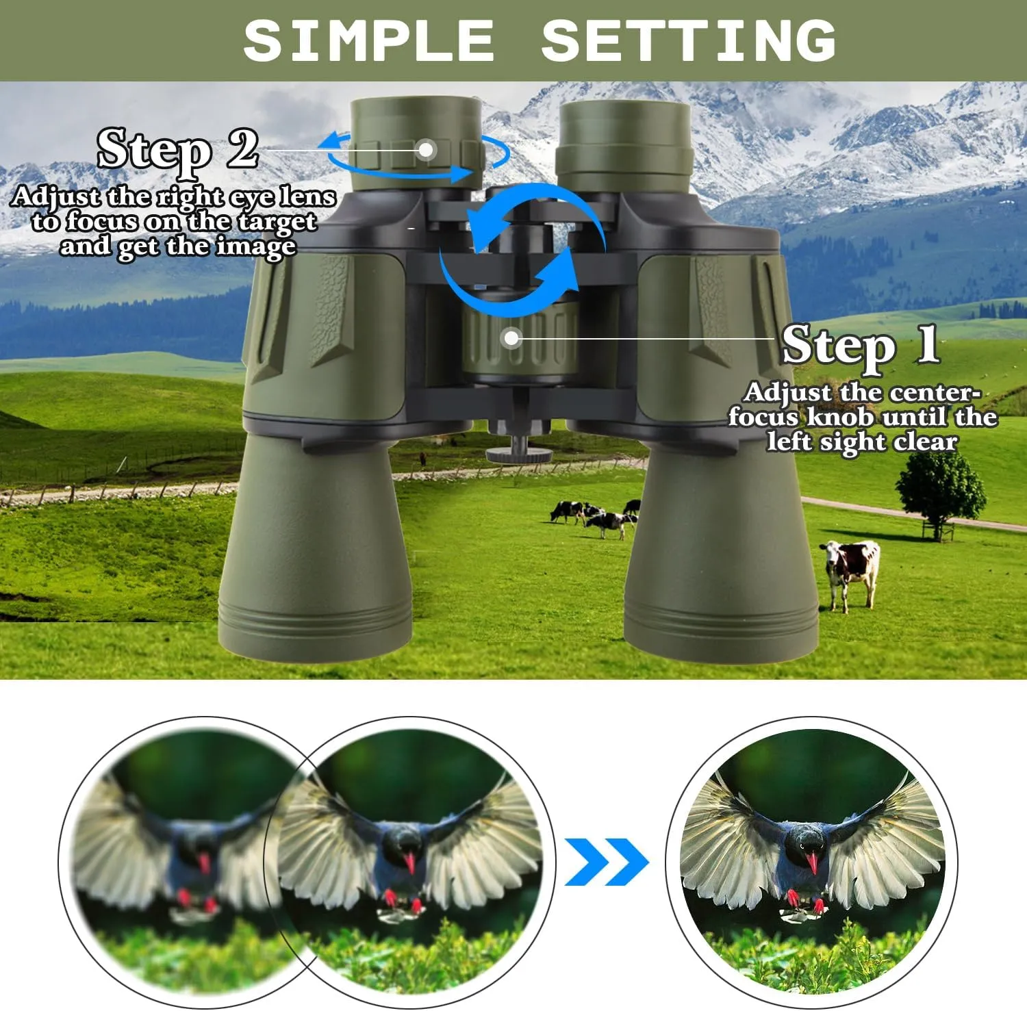 20x50 High Power Binoculars for Adults with Smartphone Adapter, HD Professional/Daily Waterproof Compact Binoculars for Bird Watching Hiking Concert Travel with BAK4 Prism FMC Lens, Green
