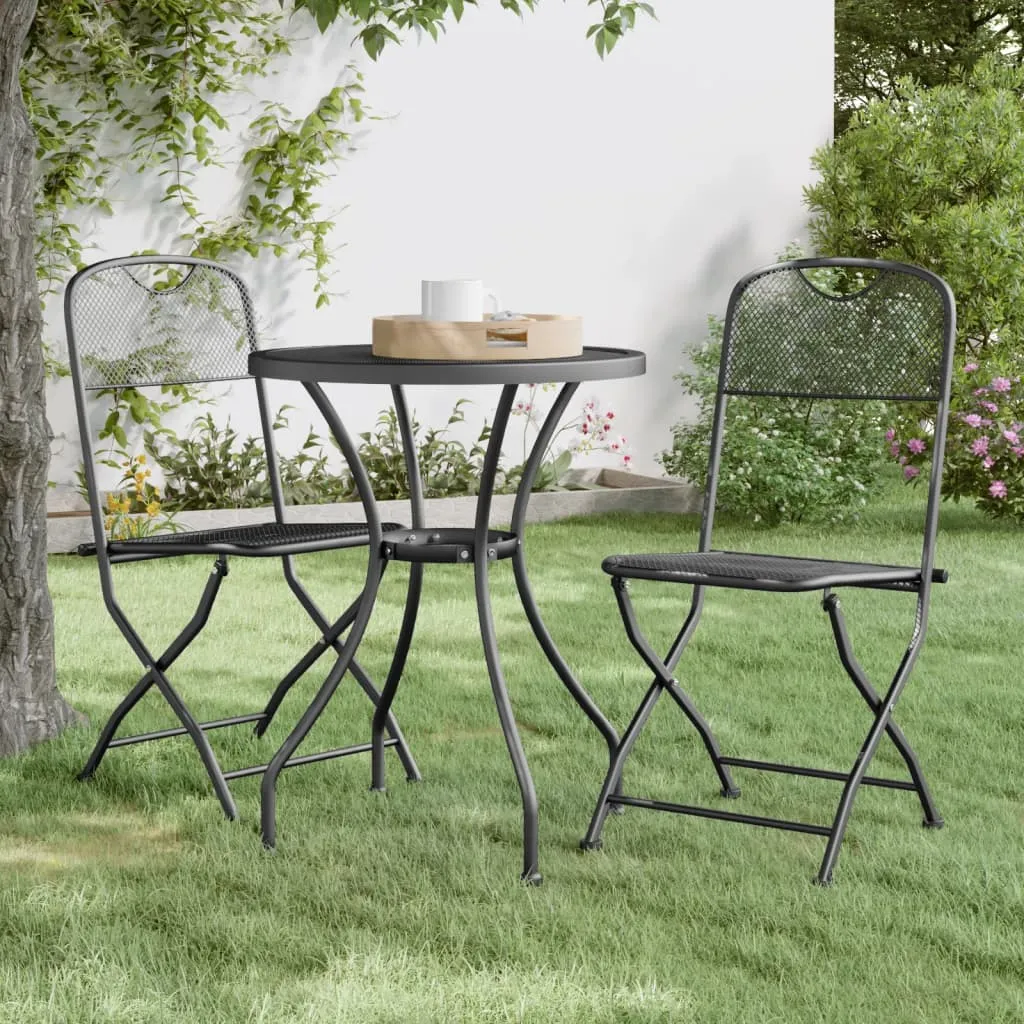 2/4x Folding Patio Chairs Expanded Metal Mesh Anthracite Garden Outdoor