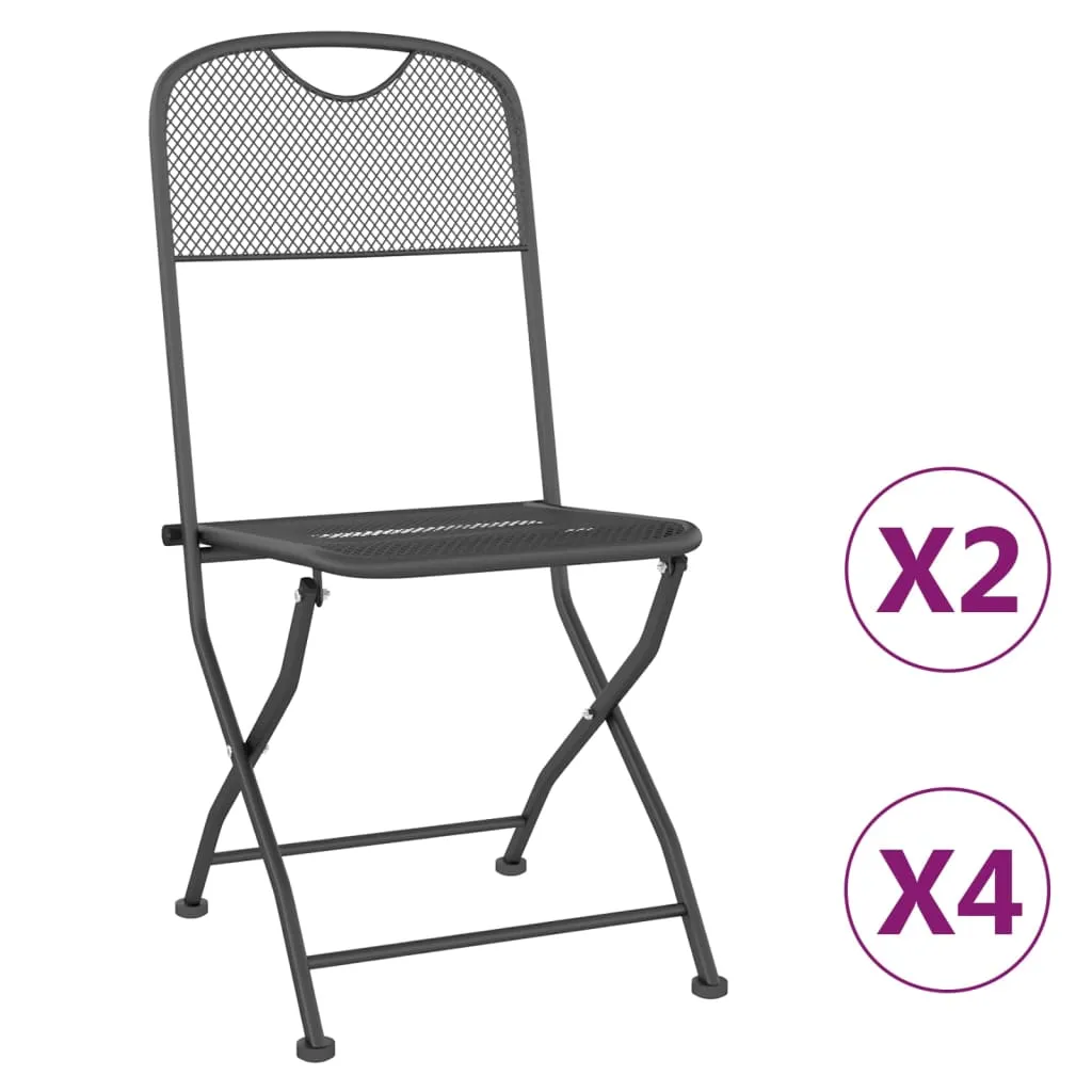 2/4x Folding Patio Chairs Expanded Metal Mesh Anthracite Garden Outdoor