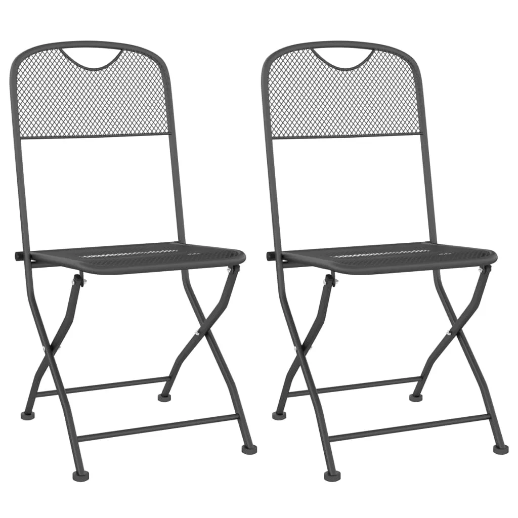 2/4x Folding Patio Chairs Expanded Metal Mesh Anthracite Garden Outdoor