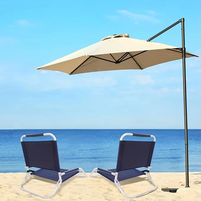4 Pack Folding Beach Chair with Shoulder Strap Portable Camping Chair Low Outdoor Chair Foldable Sand Chair Lightweight Lawn Chair Supports 265 Lbs for Beach Camping Hiking(Navy Blue)