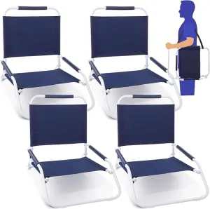4 Pack Folding Beach Chair with Shoulder Strap Portable Camping Chair Low Outdoor Chair Foldable Sand Chair Lightweight Lawn Chair Supports 265 Lbs for Beach Camping Hiking(Navy Blue)