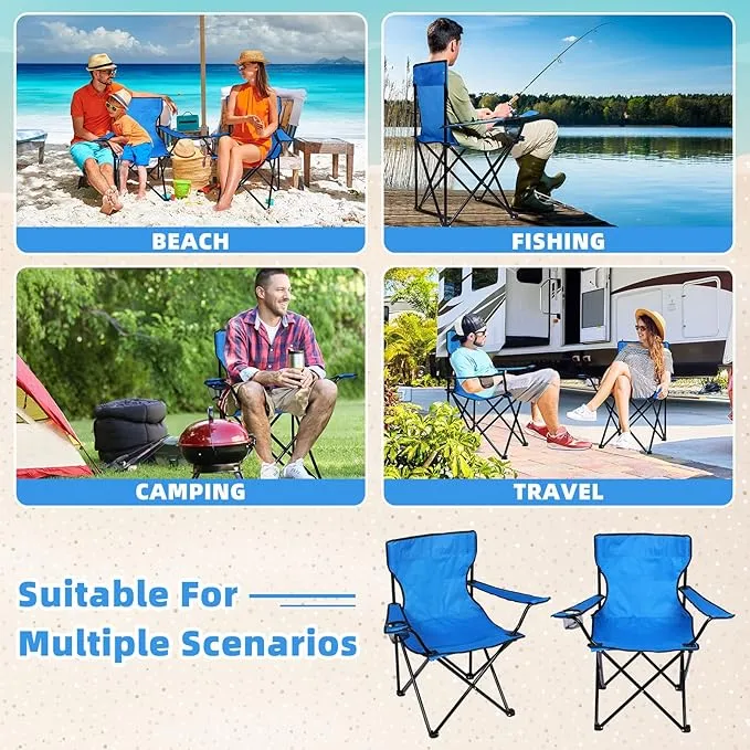 6 Pack Folding Beach Camping Chairs with Storage Bag Outdoor Folding Chairs for Adults, Lightweight Portable Lawn Chair for Camping, Beach, Sport, Pools and Hiking(Royal Blue)