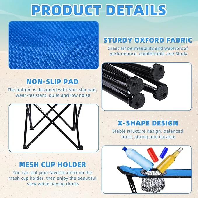 6 Pack Folding Beach Camping Chairs with Storage Bag Outdoor Folding Chairs for Adults, Lightweight Portable Lawn Chair for Camping, Beach, Sport, Pools and Hiking(Royal Blue)