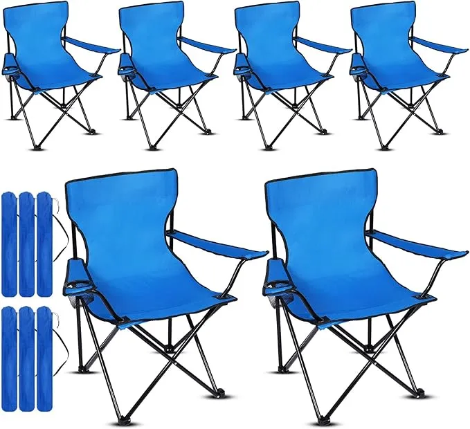 6 Pack Folding Beach Camping Chairs with Storage Bag Outdoor Folding Chairs for Adults, Lightweight Portable Lawn Chair for Camping, Beach, Sport, Pools and Hiking(Royal Blue)