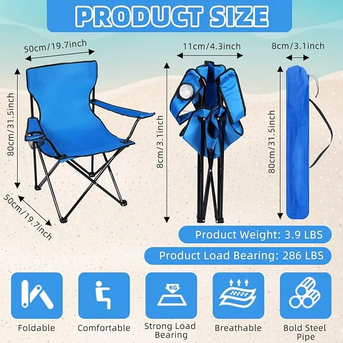 6 Pack Folding Beach Camping Chairs with Storage Bag Outdoor Folding Chairs for Adults, Lightweight Portable Lawn Chair for Camping, Beach, Sport, Pools and Hiking(Royal Blue)