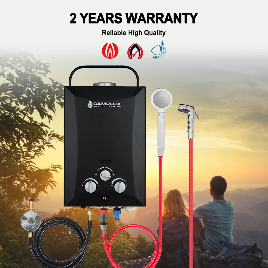 8 Liter Camplux Black Portable Water Heater with 6L Pump Pack