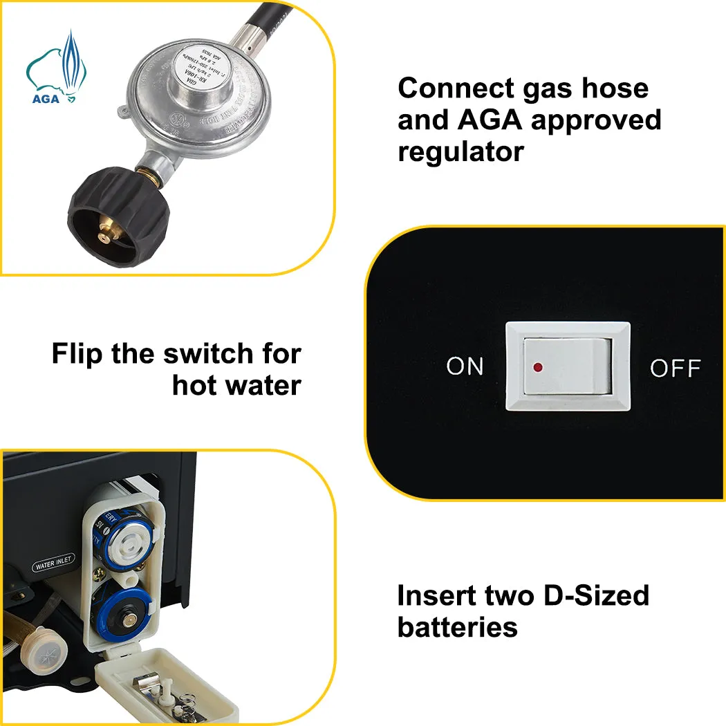 8 Liter Camplux Black Portable Water Heater with 6L Pump Pack