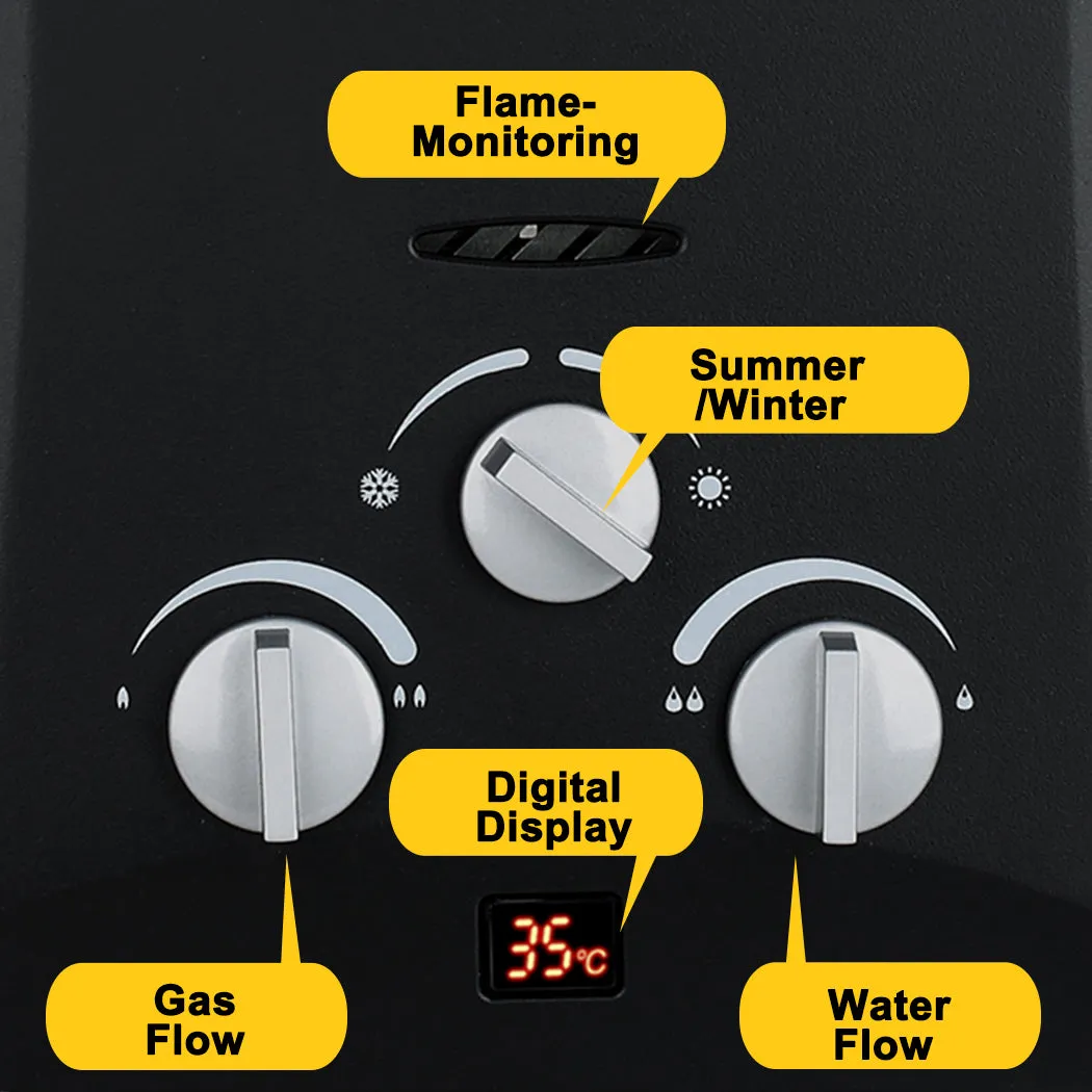8 Liter Camplux Black Portable Water Heater with 6L Pump Pack