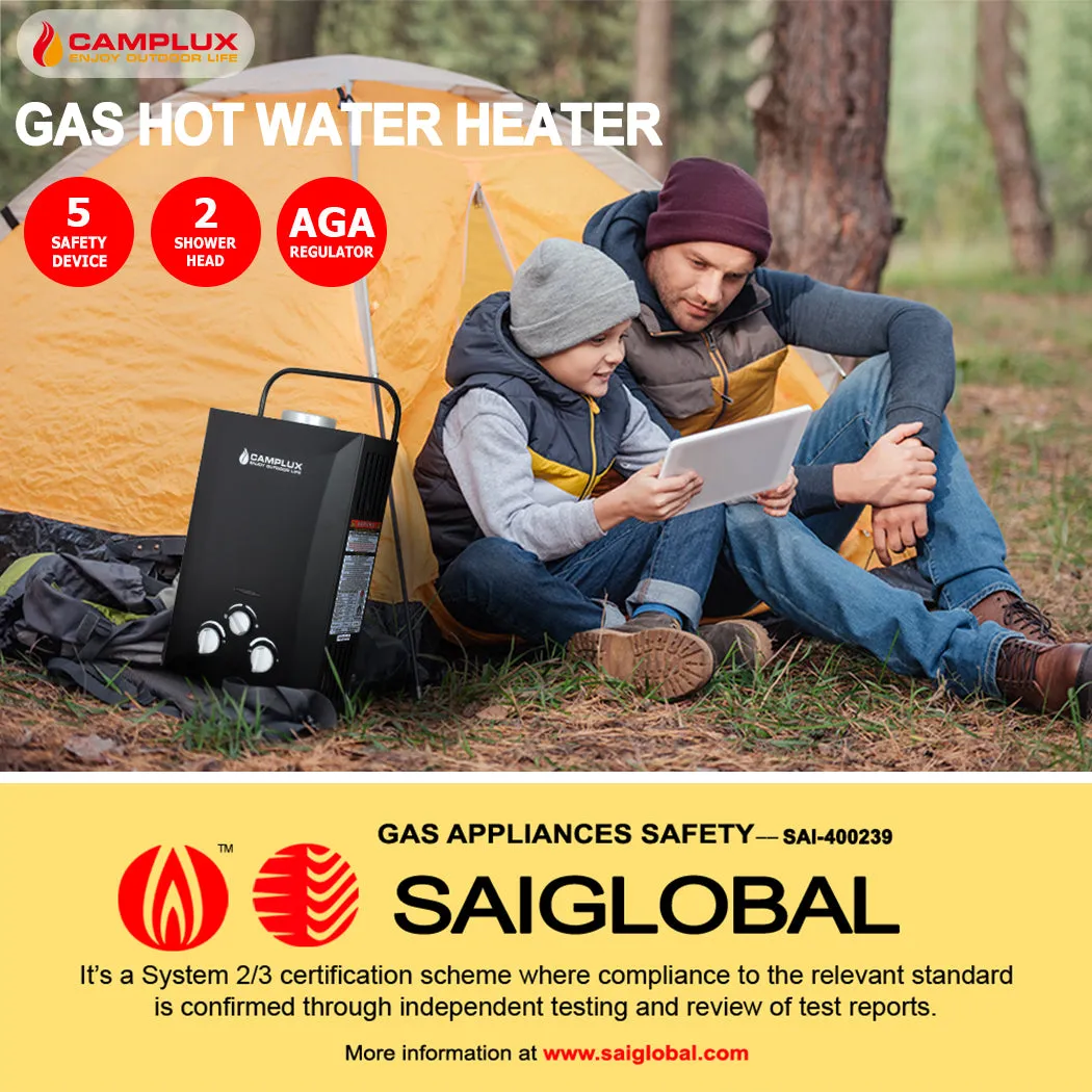 8 Liter Camplux Black Portable Water Heater with 6L Pump Pack