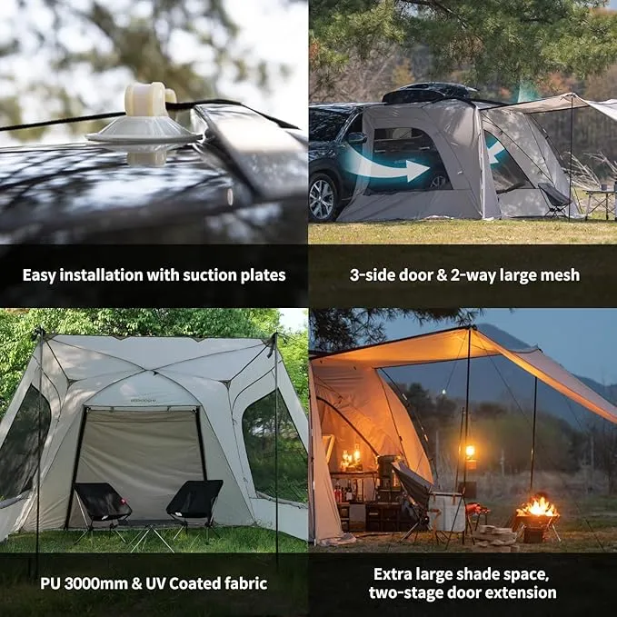 A1 Car Awning Outdoor Tent for SUV/MPV/Van,Achieve Canopy Waterproof Camping Tents with 3 Doors & 2 Mesh Windows,Suitable for The Rear or Side of A Car