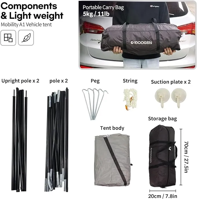 A1 Car Awning Outdoor Tent for SUV/MPV/Van,Achieve Canopy Waterproof Camping Tents with 3 Doors & 2 Mesh Windows,Suitable for The Rear or Side of A Car
