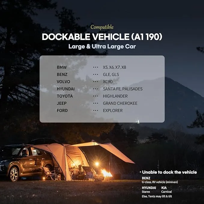 A1 Car Awning Outdoor Tent for SUV/MPV/Van,Achieve Canopy Waterproof Camping Tents with 3 Doors & 2 Mesh Windows,Suitable for The Rear or Side of A Car