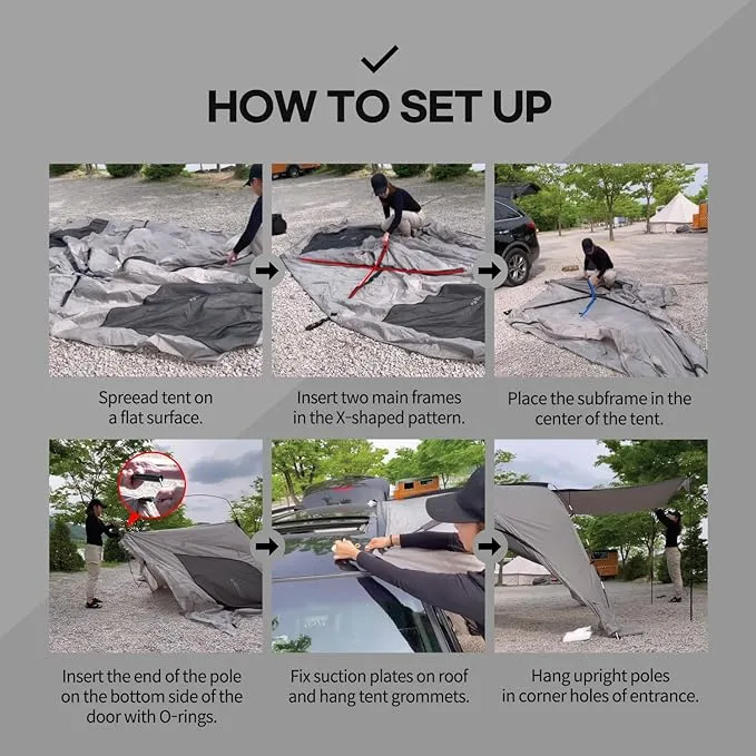 A1 Car Awning Outdoor Tent for SUV/MPV/Van,Achieve Canopy Waterproof Camping Tents with 3 Doors & 2 Mesh Windows,Suitable for The Rear or Side of A Car