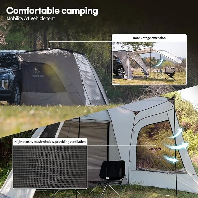 A1 Car Awning Outdoor Tent for SUV/MPV/Van,Achieve Canopy Waterproof Camping Tents with 3 Doors & 2 Mesh Windows,Suitable for The Rear or Side of A Car