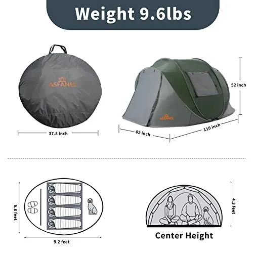 ASFANES Easy Pop Up Tent,4 Person Waterproof Tent Automatic
