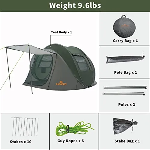 ASFANES Easy Pop Up Tent,4 Person Waterproof Tent Automatic