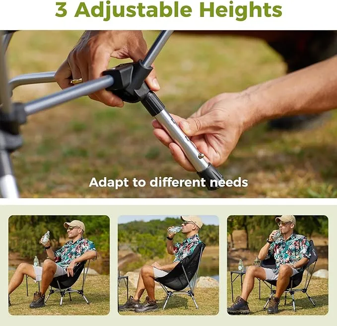 ATEPA Lightweight Compact Camping Chair for Adult Portable Backpacking Chair Ultralight Foldable Chairs for Outside, Hexagon Hiking Chair with Armrests 3 Height Adjustable, Supports 330Lbs