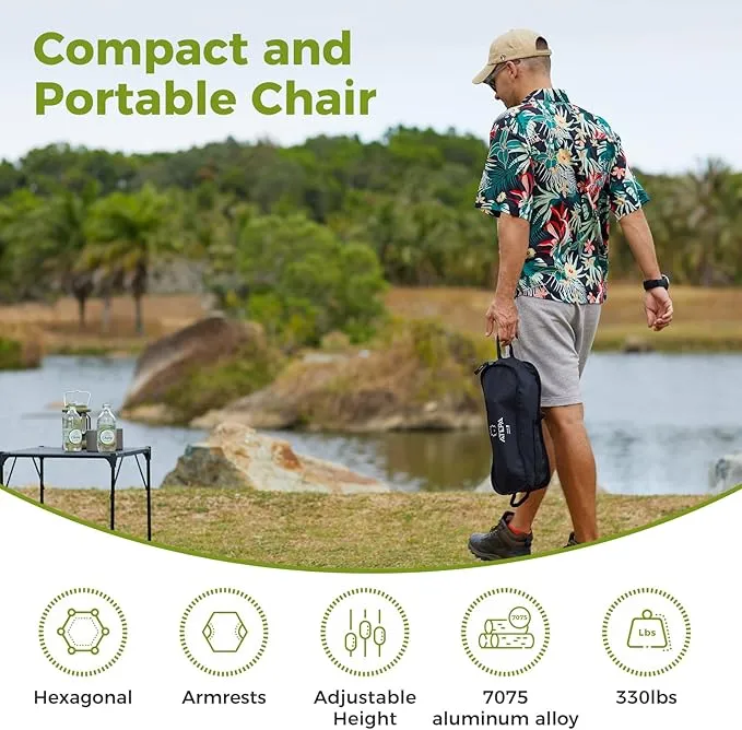 ATEPA Lightweight Compact Camping Chair for Adult Portable Backpacking Chair Ultralight Foldable Chairs for Outside, Hexagon Hiking Chair with Armrests 3 Height Adjustable, Supports 330Lbs