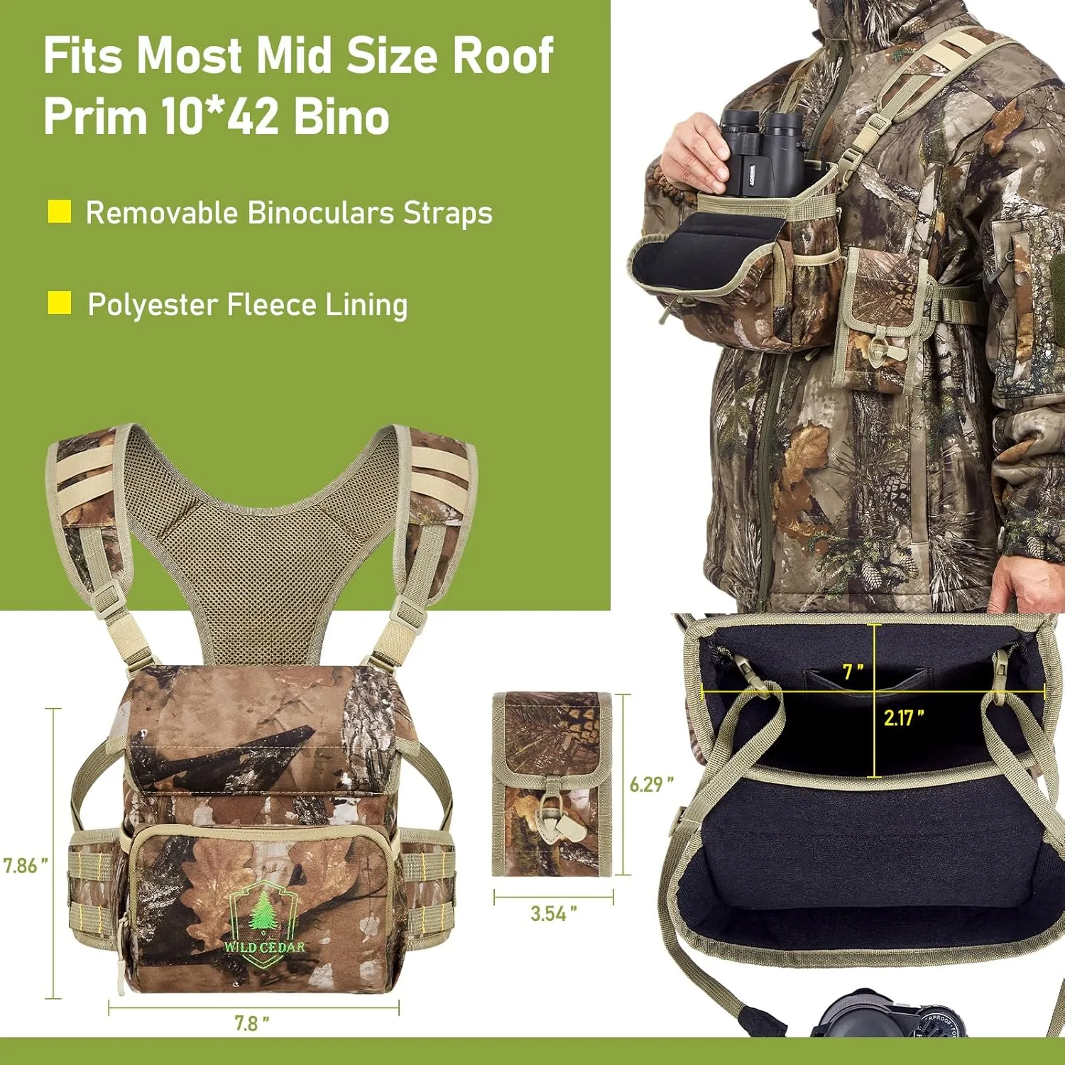 Binocular Harness Chest Pack with Rangefinder Pouch, Bino Harness with Rain Cover for Bird Watching, Hunting, Hiking