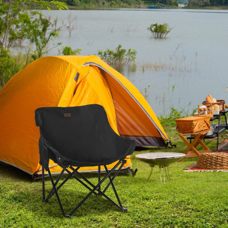 Black Lightweight Folding Camping Chair with Storage Pocket