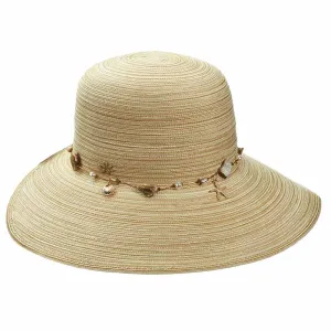 Cappelli Polybraid Facesaver Hat with Sea Shells and Pearl Band