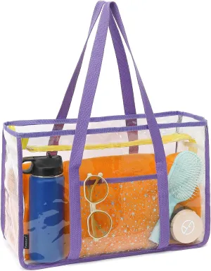 Clear Beach Bag for Women, Large Clear Tote Bag for Stadium Events - Zipper Closure, Waterproof, Sandproof