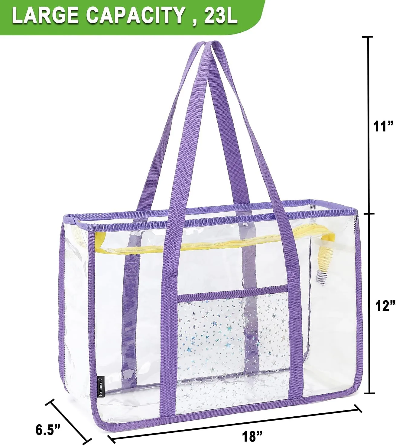 Clear Beach Bag for Women, Large Clear Tote Bag for Stadium Events - Zipper Closure, Waterproof, Sandproof