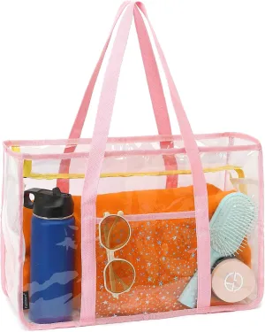 Clear Beach Bag for Women, Large Clear Tote Bag for Stadium Events - Zipper Closure, Waterproof, Sandproof
