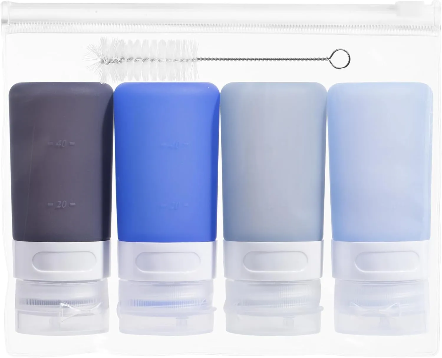 Condiment Squeeze Bottles for Sauces, 2-oz Mini Silicone Salad Dressing Container to Go with Snack Storage Bag, Leakproof Sauce Bottles for Lunch Box, 4 Pack, Blue