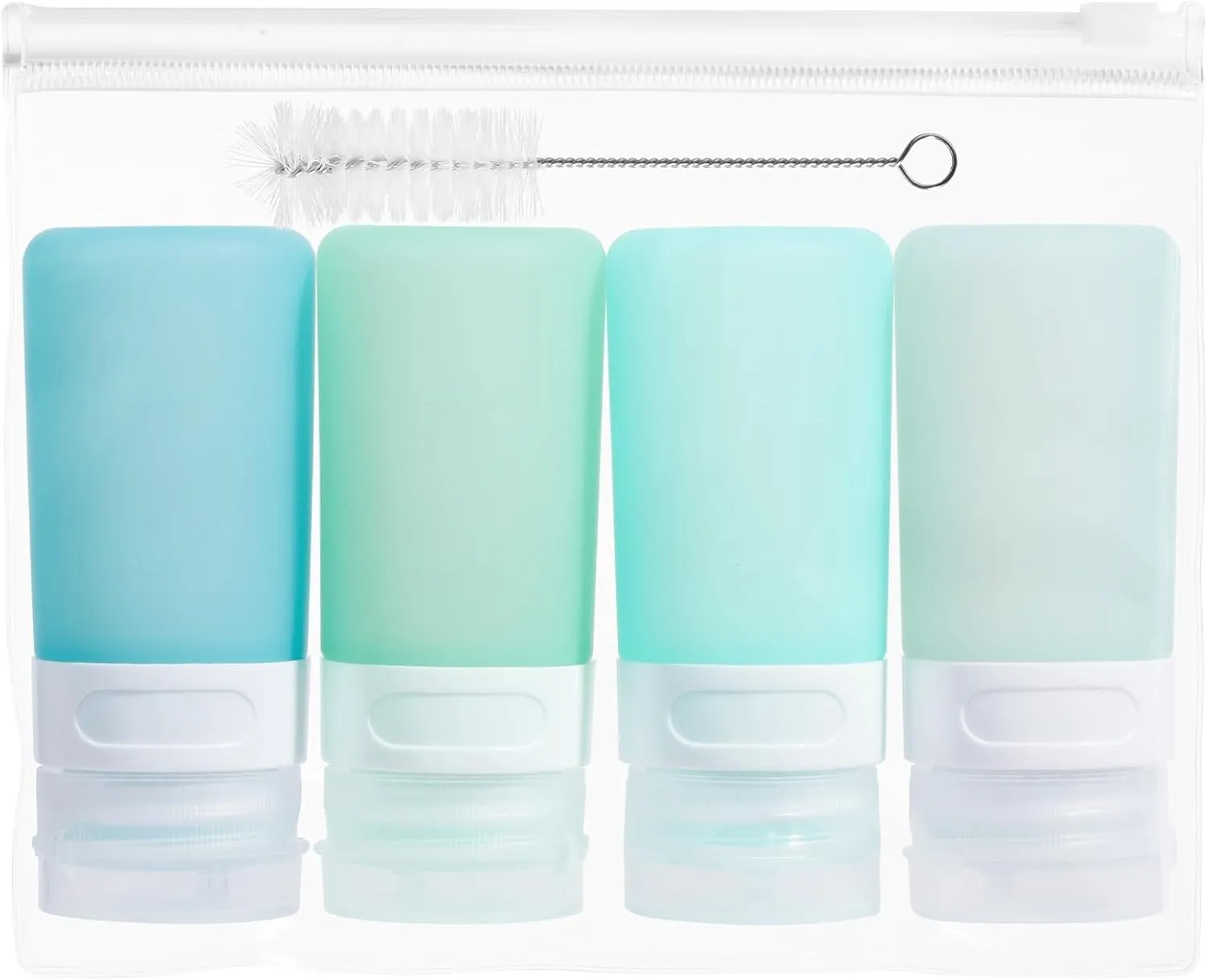 Condiment Squeeze Bottles for Sauces, 2-oz Mini Silicone Salad Dressing Container to Go with Snack Storage Bag, Leakproof Sauce Bottles for Lunch Box, 4 Pack, Mint