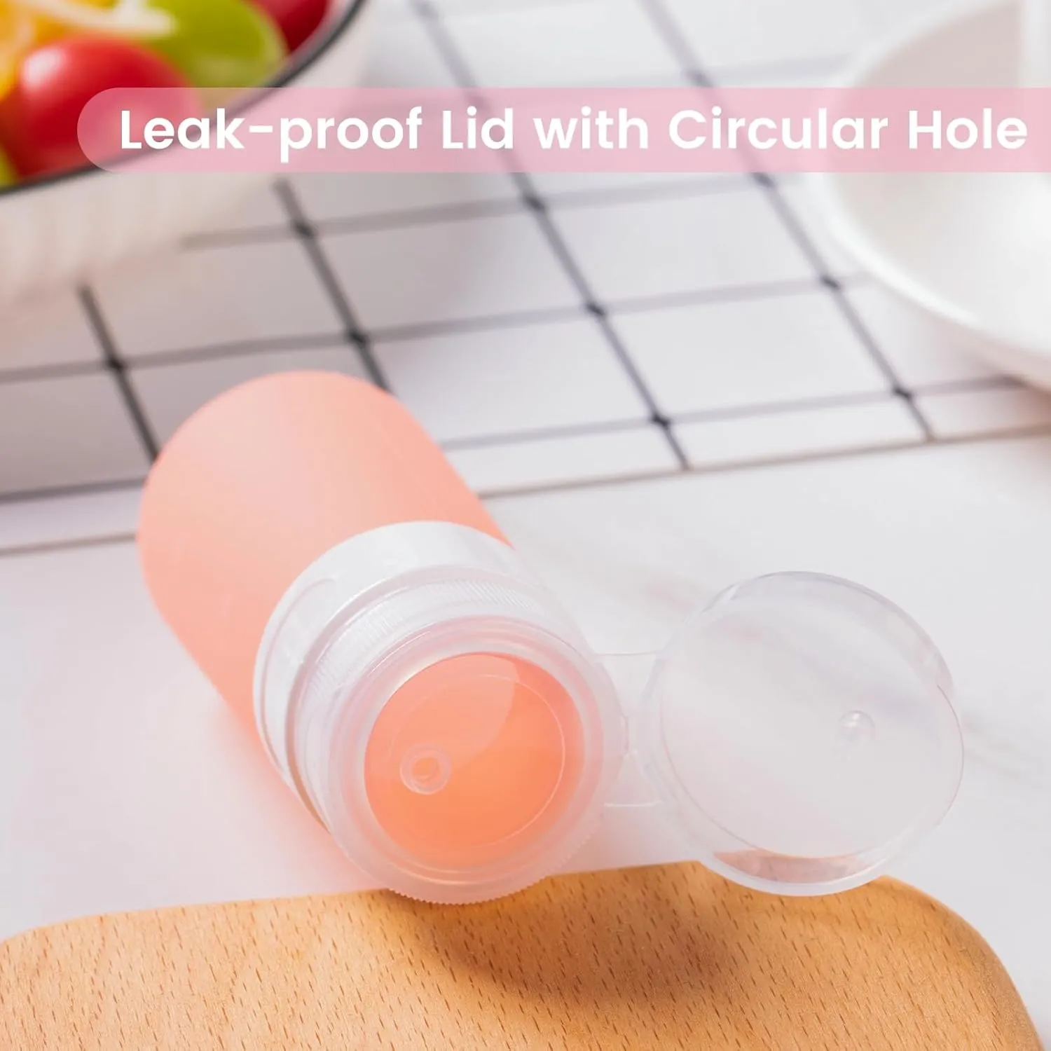 Condiment Squeeze Bottles for Sauces, 2-oz Mini Silicone Salad Dressing Container to Go with Snack Storage Bag, Leakproof Sauce Bottles for Lunch Box, 4 Pack, Pink