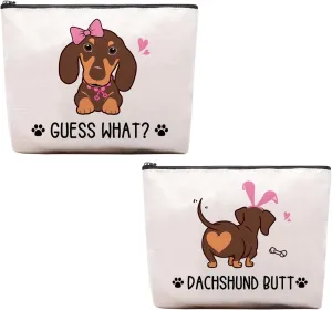 Dachshund Gifts for Women Makeup Bag, Funny Guess What It's Dachshund Cartoon Cute Wiener Sausage Dog Lovers Dog Mom Cosmetic Bag