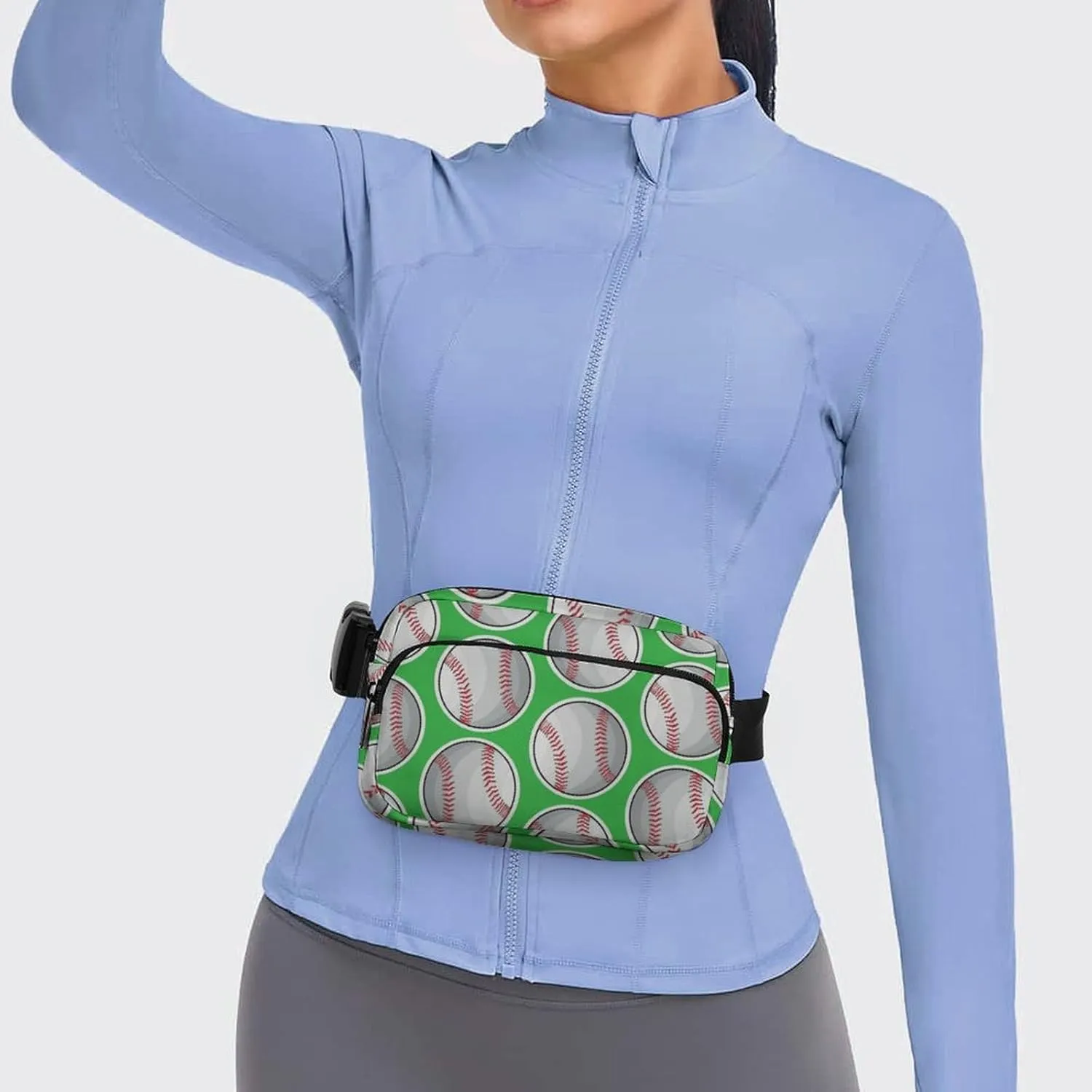 Fanny Pack for Women Men Green Baseball Softball Belt Bag Waist Pack Bum Bag for Running Cycling Hiking Travel Workout with Adjustable Strap