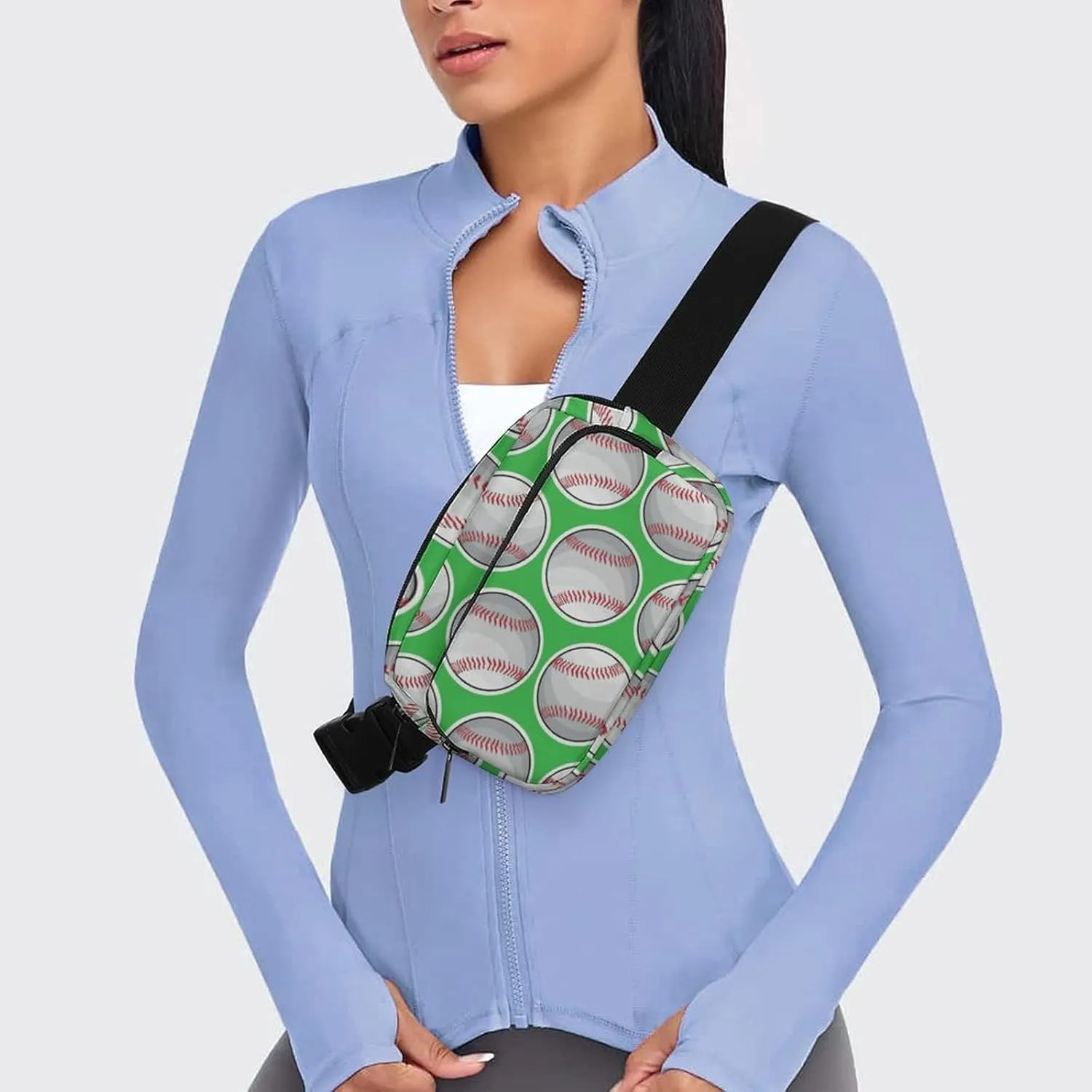 Fanny Pack for Women Men Green Baseball Softball Belt Bag Waist Pack Bum Bag for Running Cycling Hiking Travel Workout with Adjustable Strap